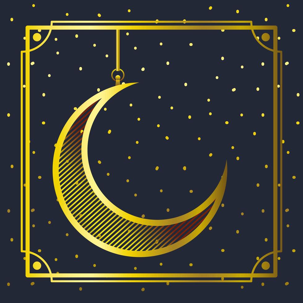 cornice dorata con pendente a mezzaluna di luna vettore