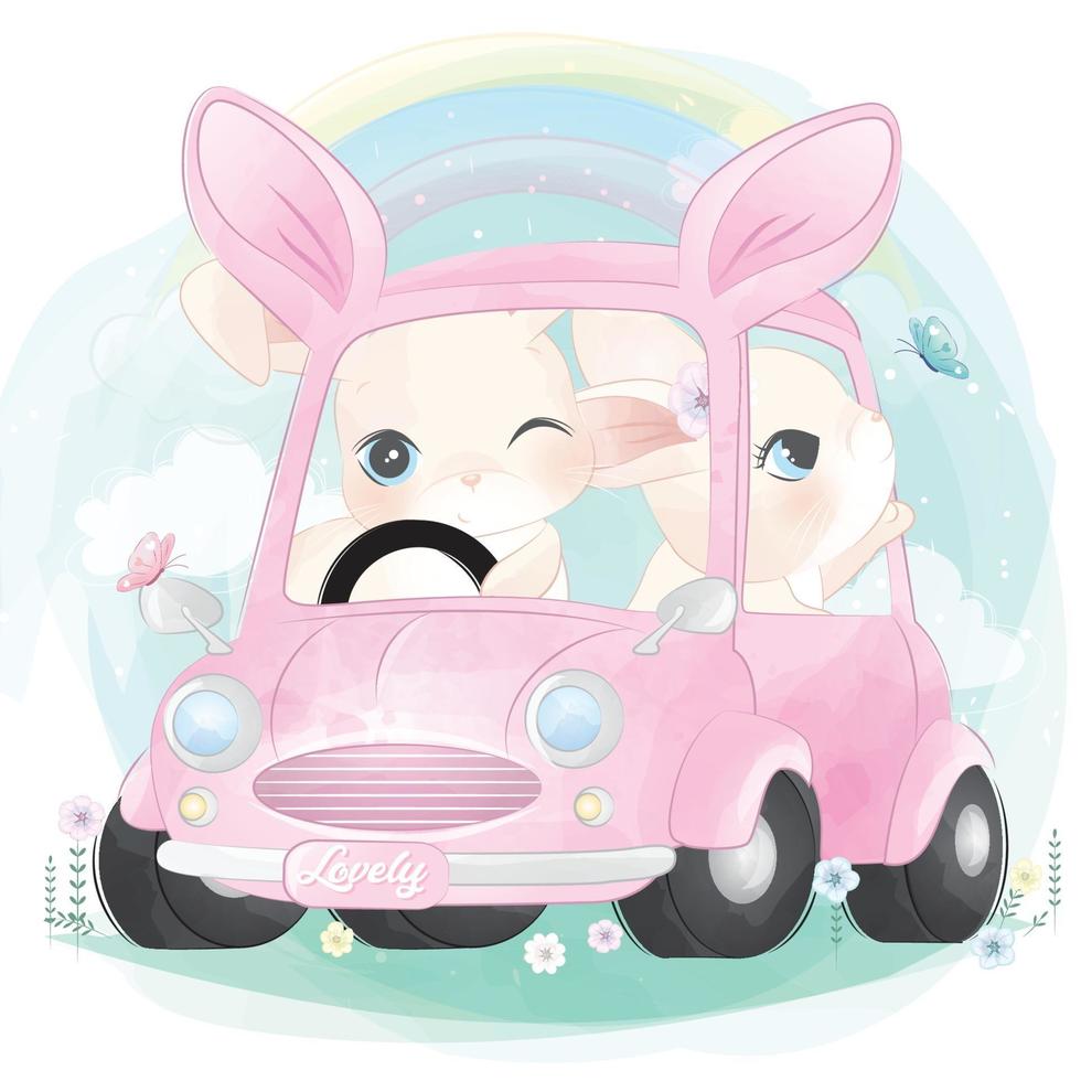 simpatico coniglietto alla guida di un'auto illustrazione vettore