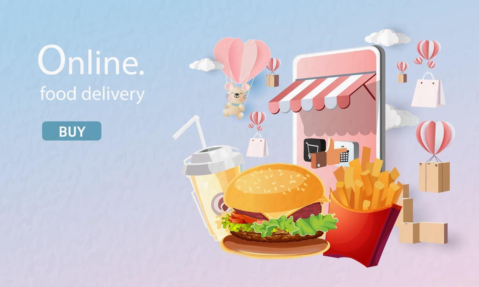 consegna di fast food online con illustrazione vettoriale di smartphone