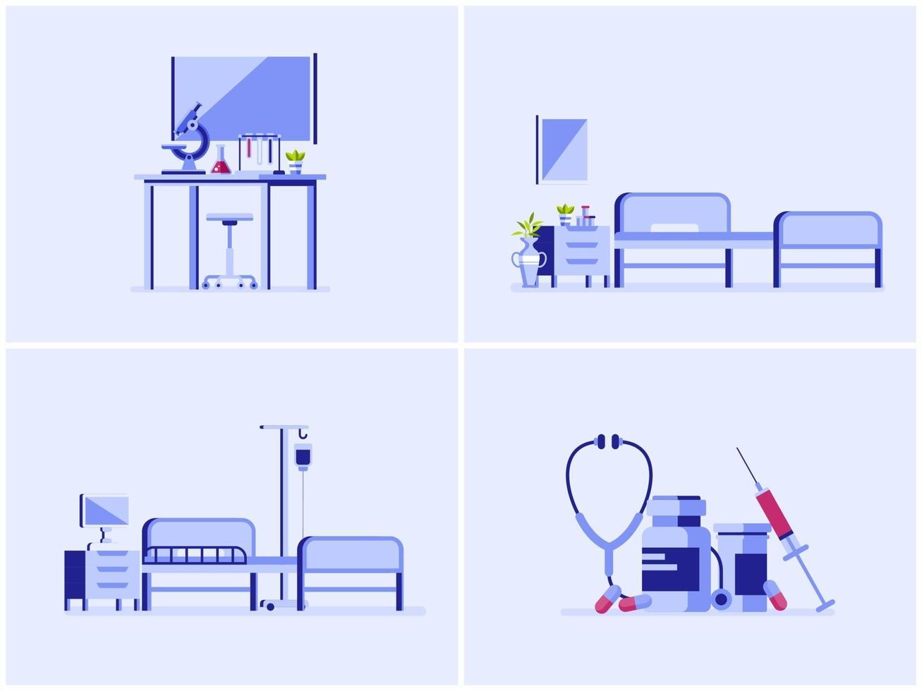 set di illustrazione vettoriale interni sanitari e medici