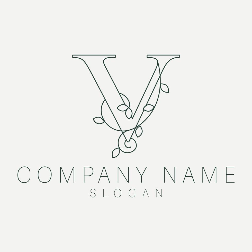 elegante logo. v lettera con le foglie natura icona. v monogramma logo design. vettore