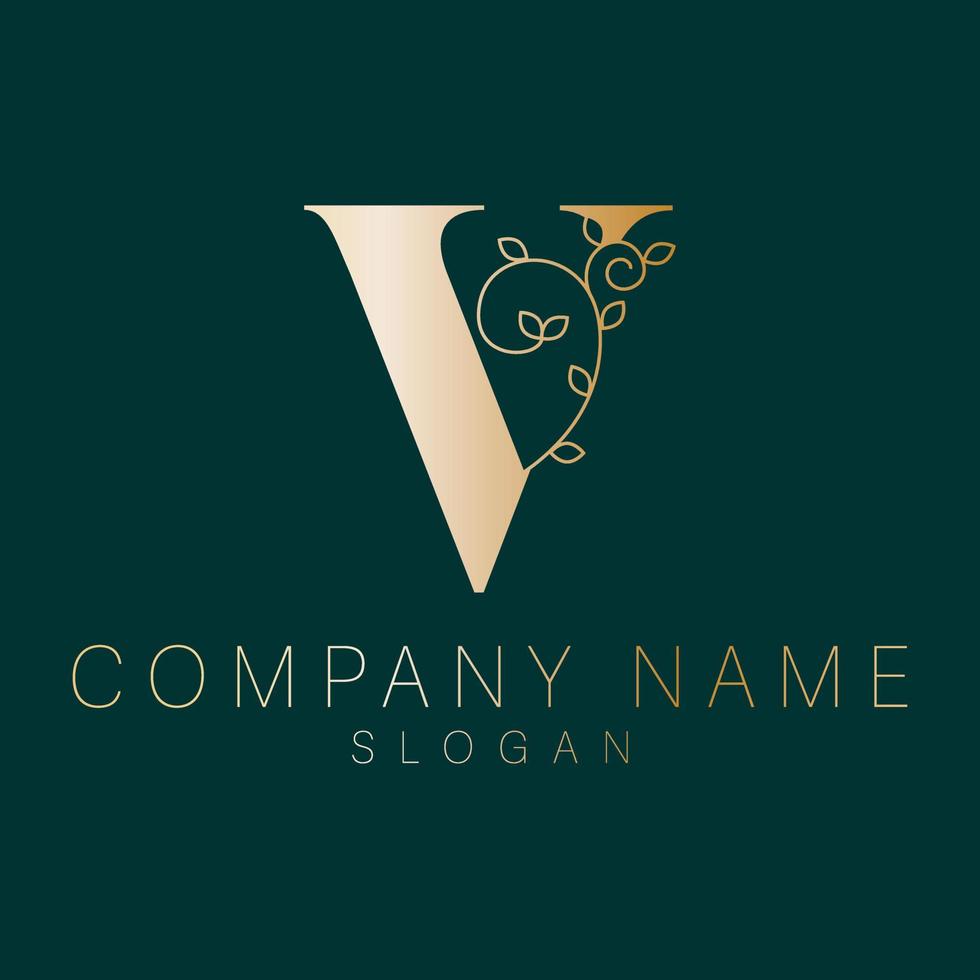 elegante logo. v lettera con le foglie natura icona. v monogramma logo design. vettore