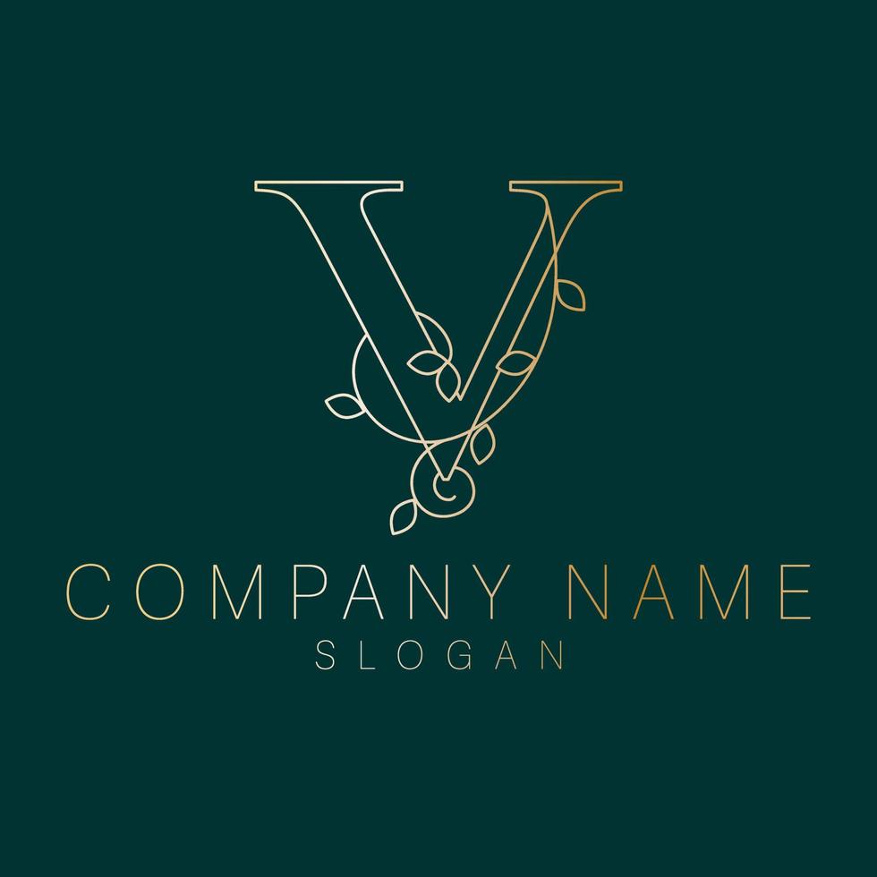 elegante logo. v lettera con le foglie natura icona. v monogramma logo design. vettore