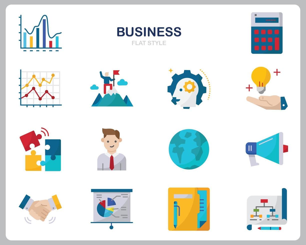 set di icone aziendali per sito Web, documento, poster design, stampa, applicazione. stile piano icona di concetto di affari. vettore