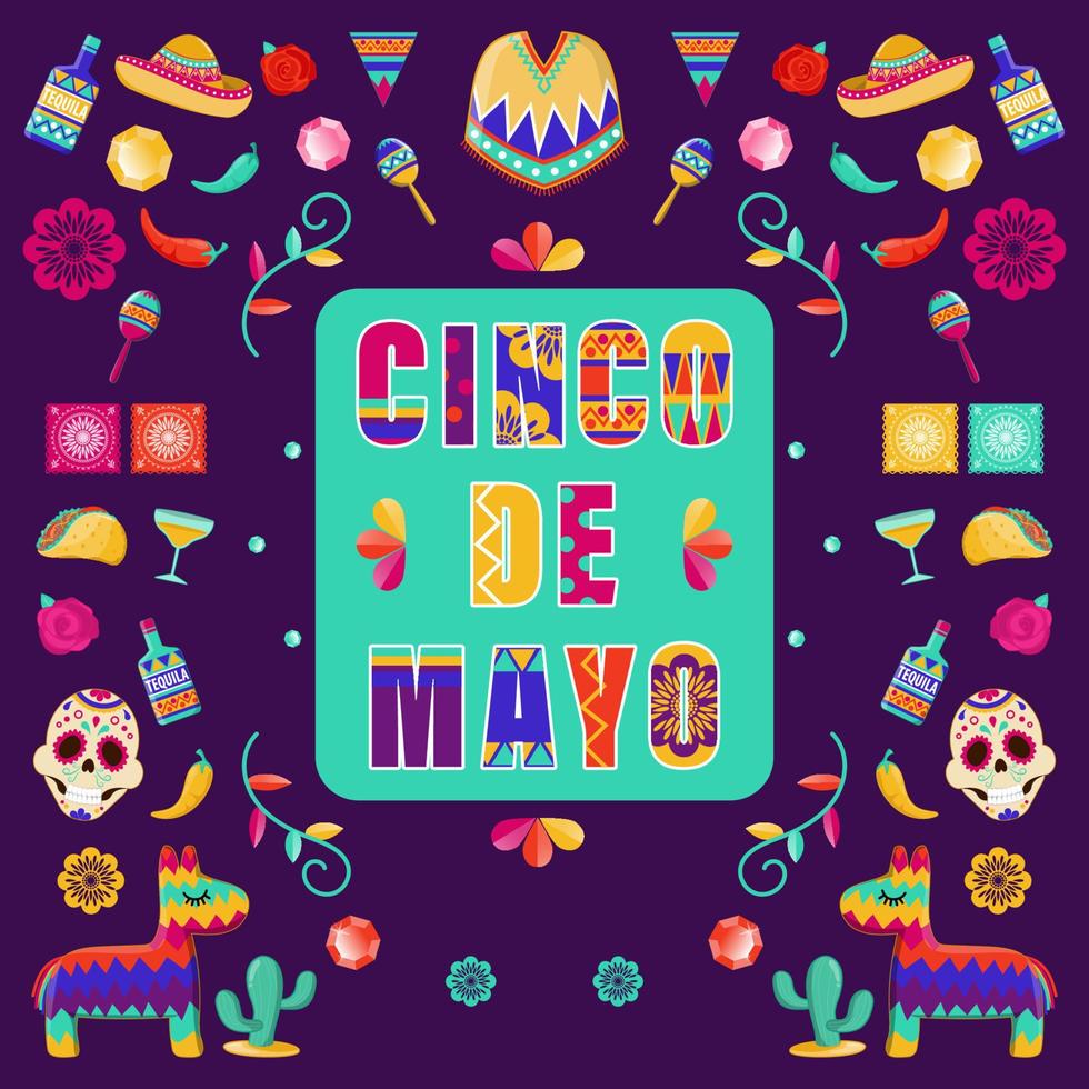 cinco de mayo nel Maggio 5 federale vacanza nel Messico. fiesta bandiera e manifesto con piatto icona decorazioni design vettore