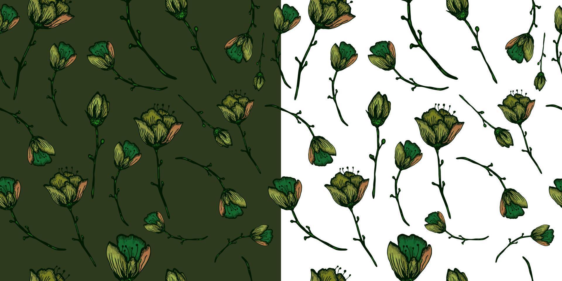 modello con decorativo tulipani su verde e bianca sfondo. senza soluzione di continuità struttura per design vettore