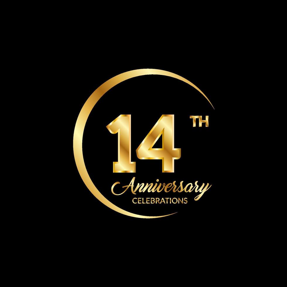 14 anni anniversario. anniversario modello design concetto con d'oro numero , design per evento, invito carta, saluto carta, striscione, manifesto, volantino, libro copertina e Stampa. vettore eps10