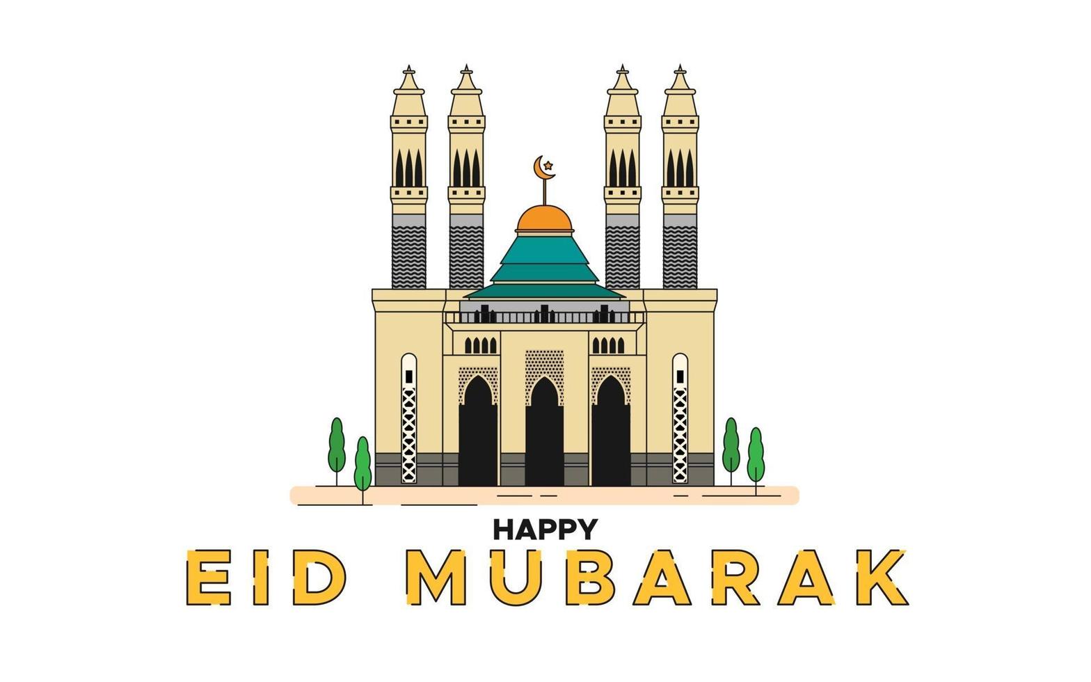 edificio della moschea con eid mubarak saluto testo illustrazione vettoriale
