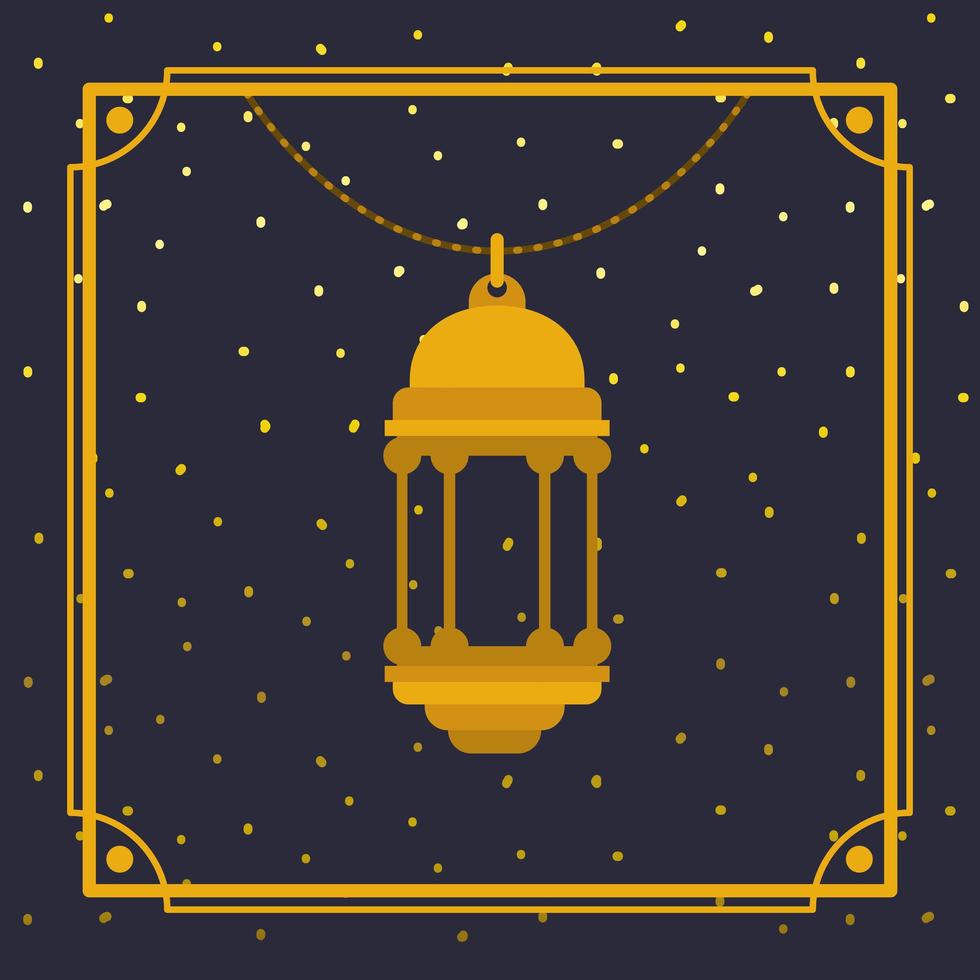 cornice dorata ramadan kareem con lampada a sospensione vettore