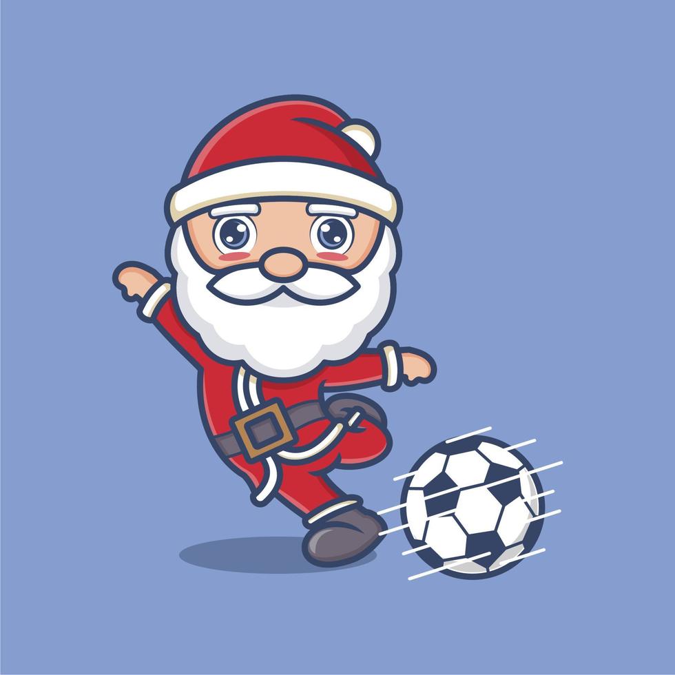 carino cartone animato Santa Claus giocando calcio vettore