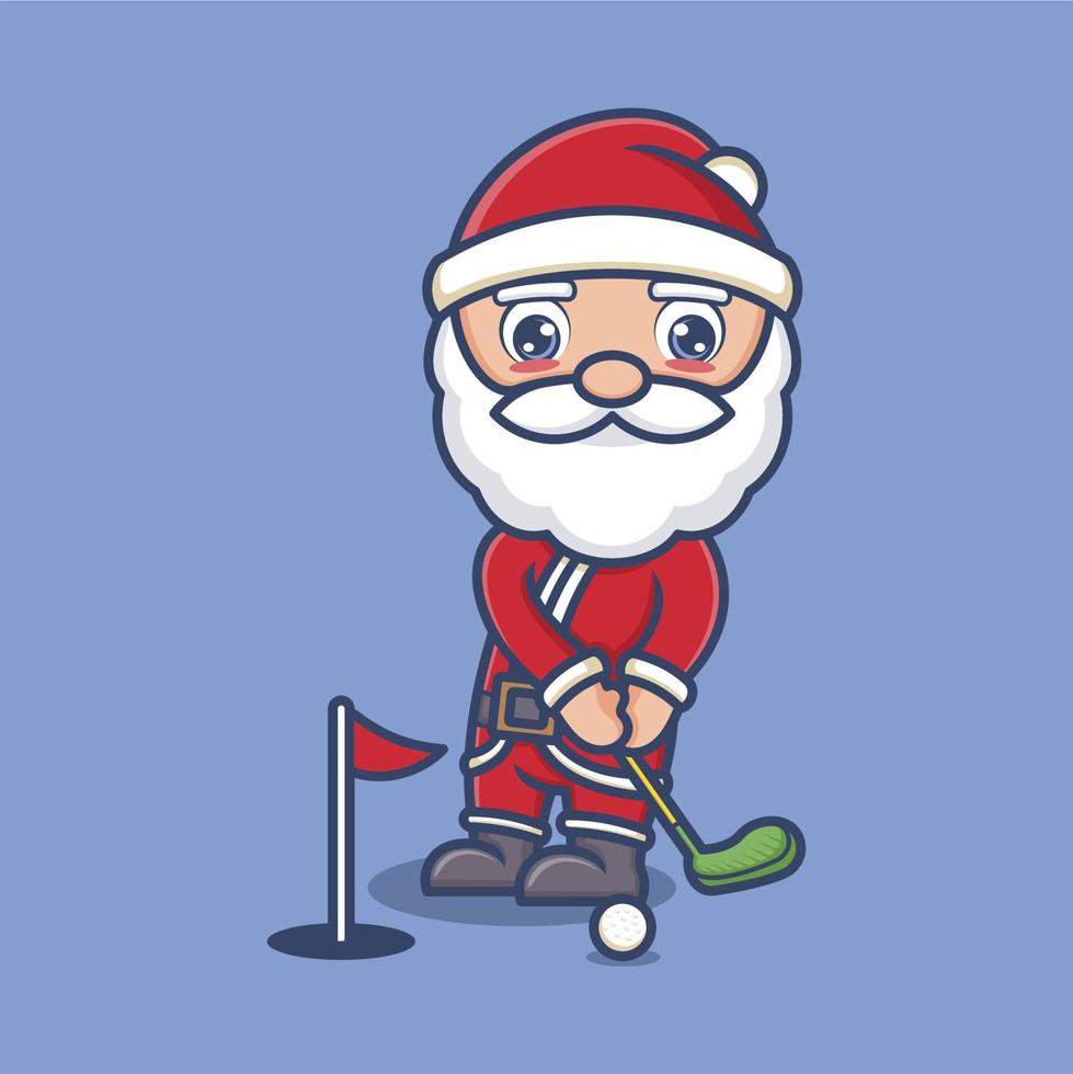 carino cartone animato Santa Claus giocando golf vettore