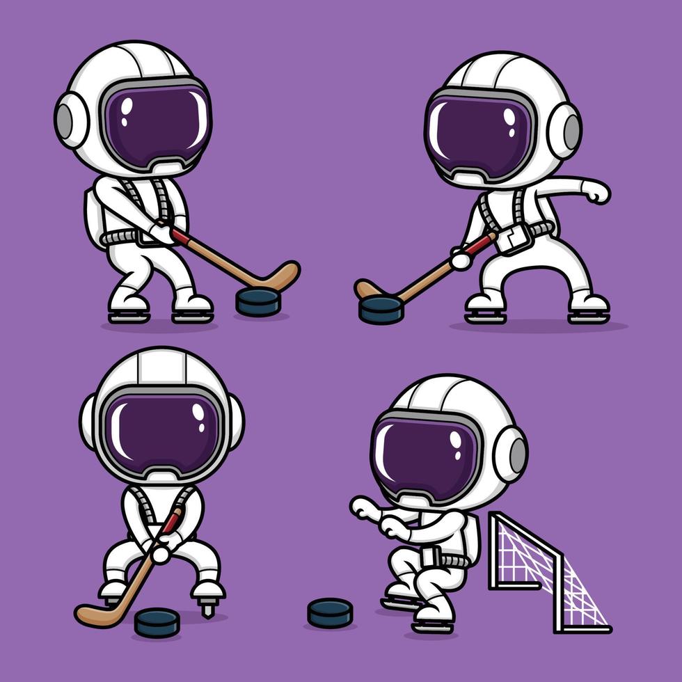 hockey sport carino cartone animato astronauta vettore