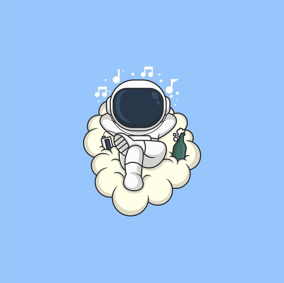 carino cartone animato astronauta con birra e musica vettore