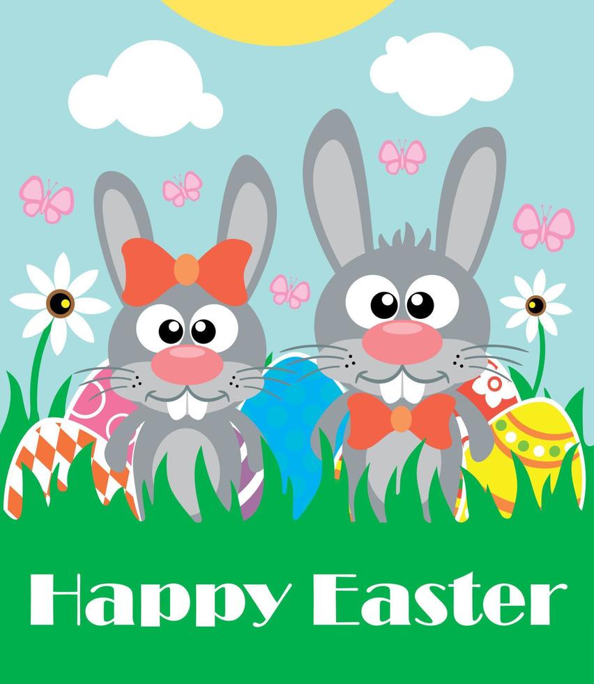 contento Pasqua sfondo con Due divertente conigli vettore