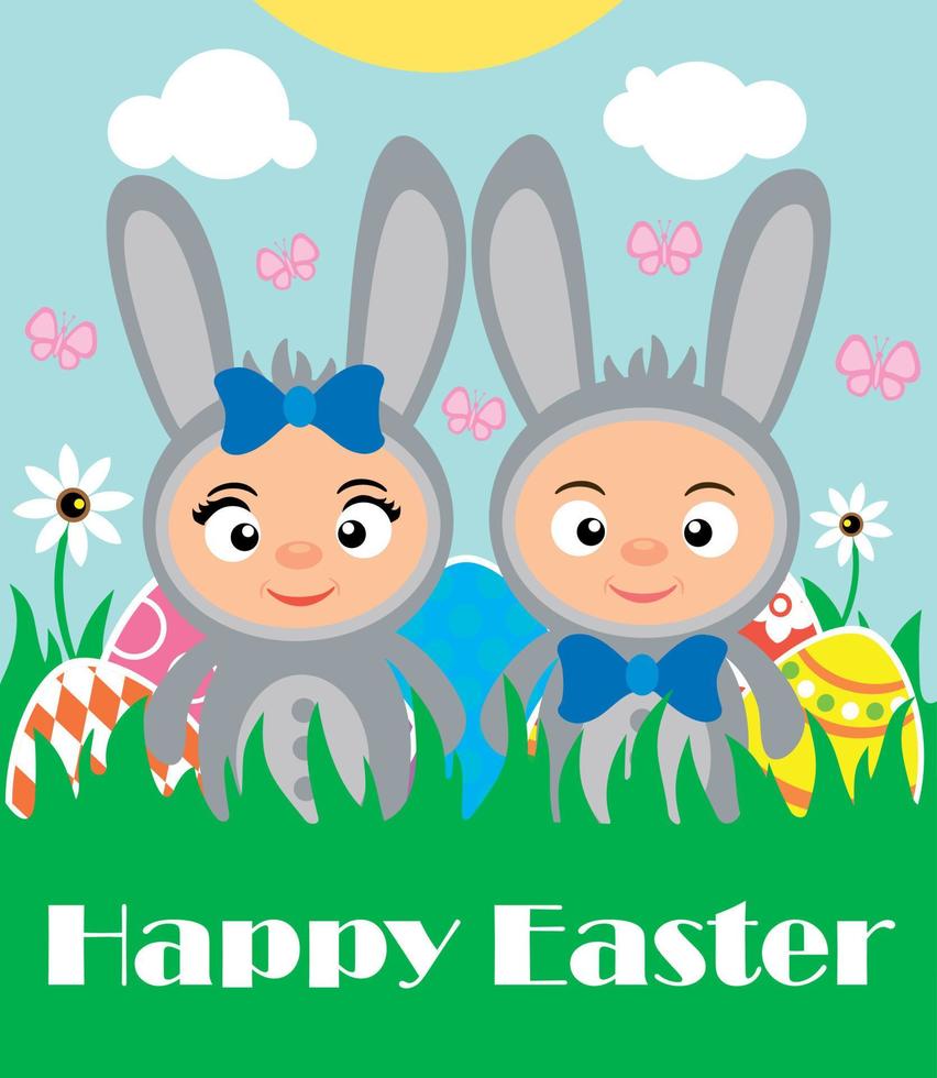 contento Pasqua sfondo con bambini nel conigli costume vettore