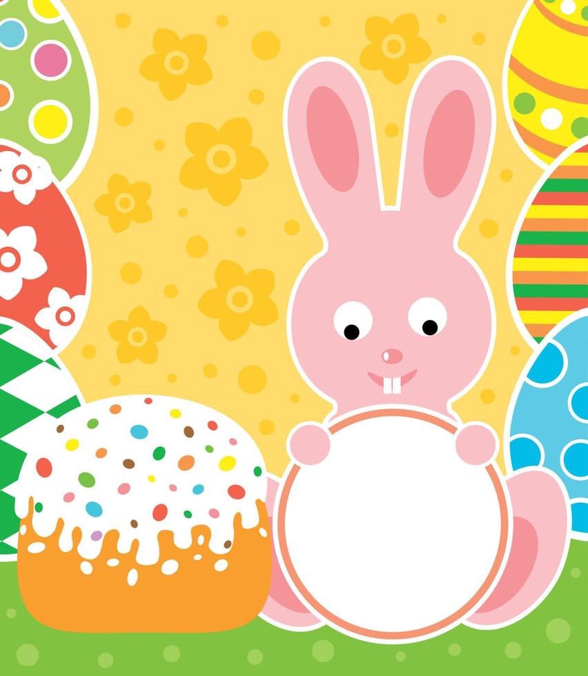 Pasqua sfondo carta con coniglio e torta. vettore illustrazione
