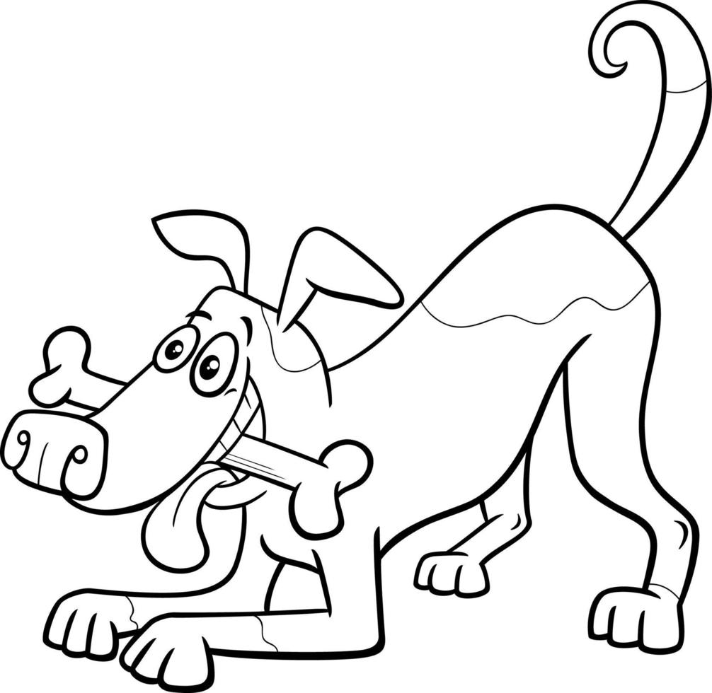 cartone animato giocoso cane personaggio con cane osso colorazione pagina vettore