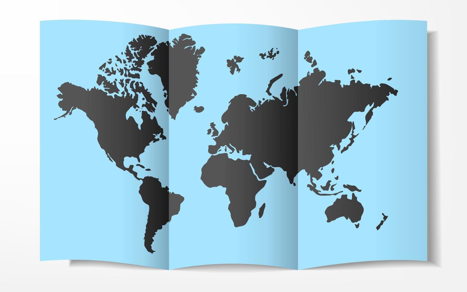 mondo carta geografica su un' piegato foglio di carta, vettore illustrazione