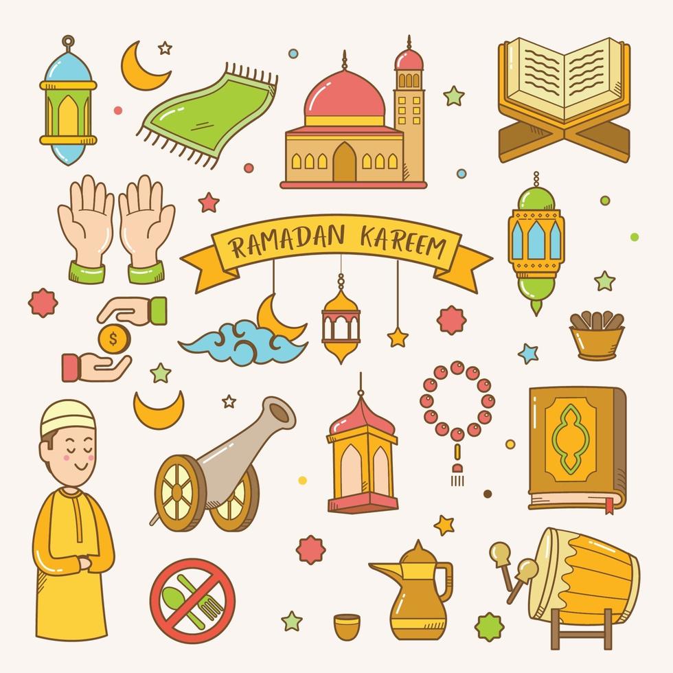 Ramadan Kareem doodle disegnati a mano illustrazione vettoriale