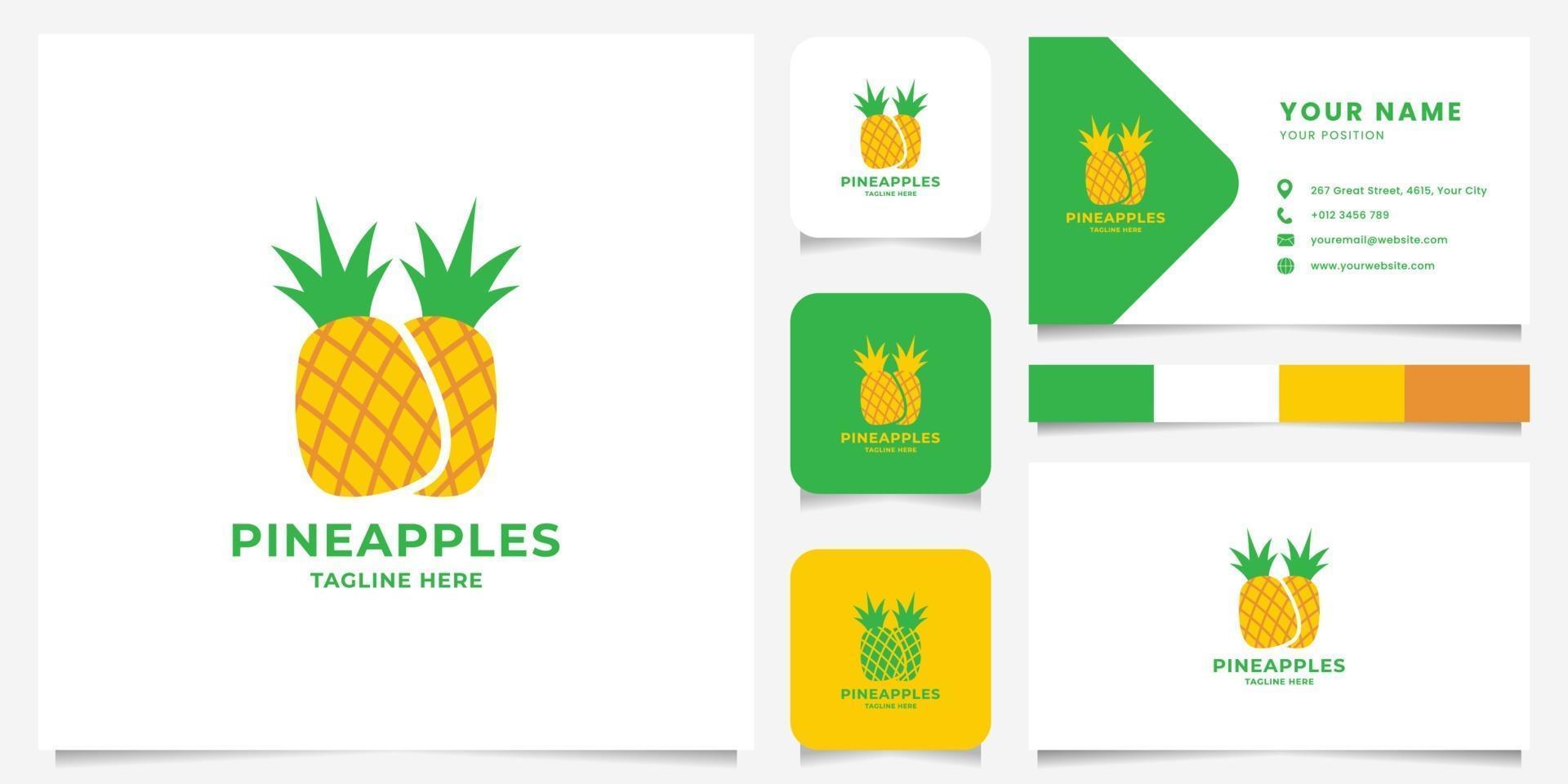 logo colorato ananas con modello di biglietto da visita vettore