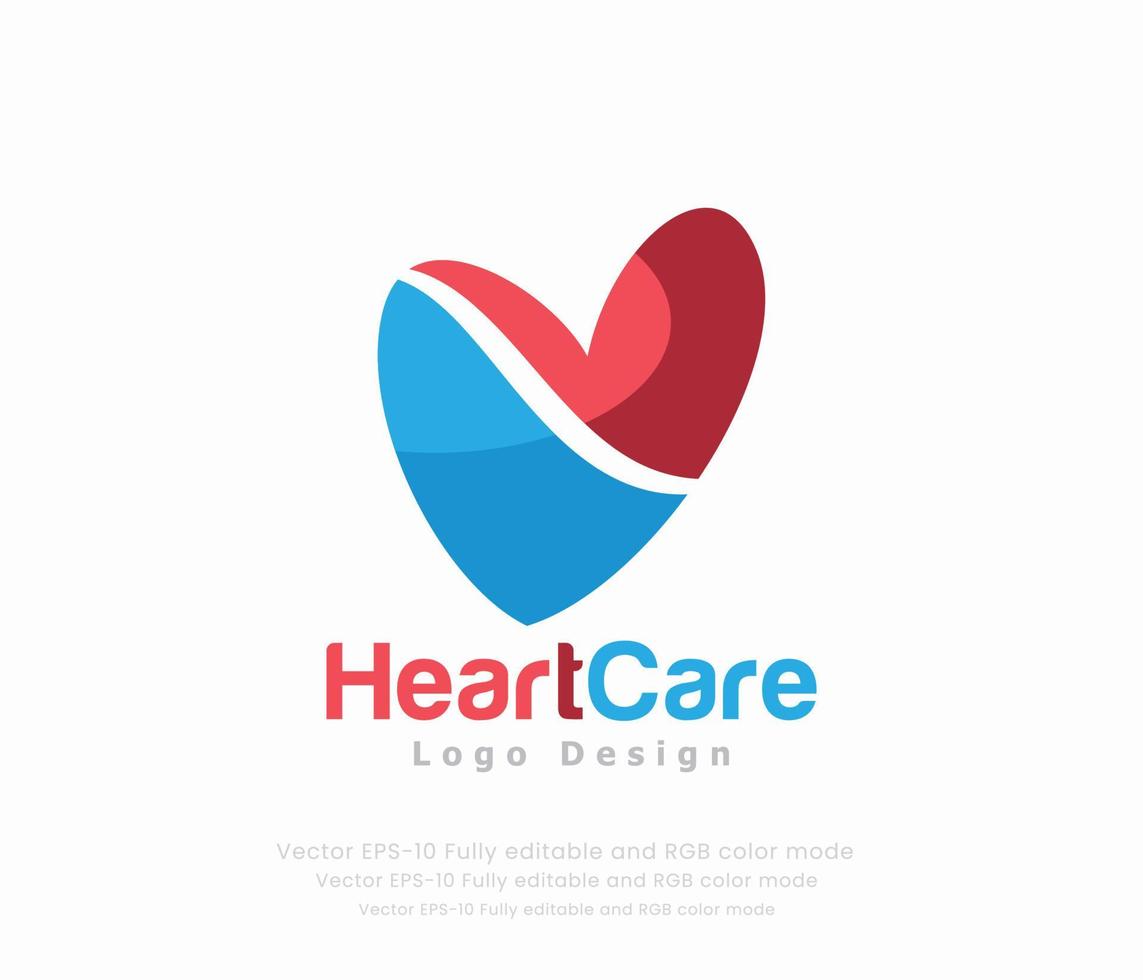 cuore cura logo design con un' rosso e blu cuore forma vettore