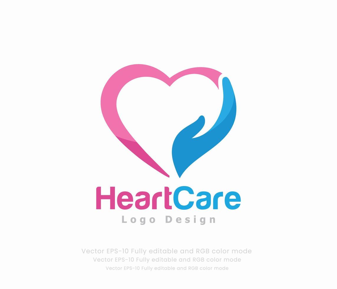 cuore cura logo design witheart cura logo design con un' cuore e manish un' cuore e mani vettore