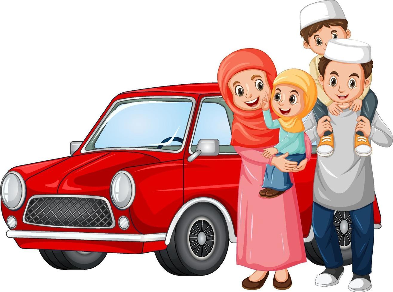 famiglia musulmana accanto alla macchina vettore