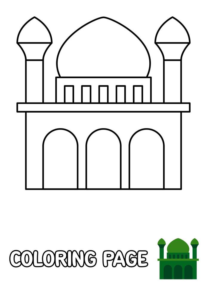 colorazione pagina con moschea per bambini vettore