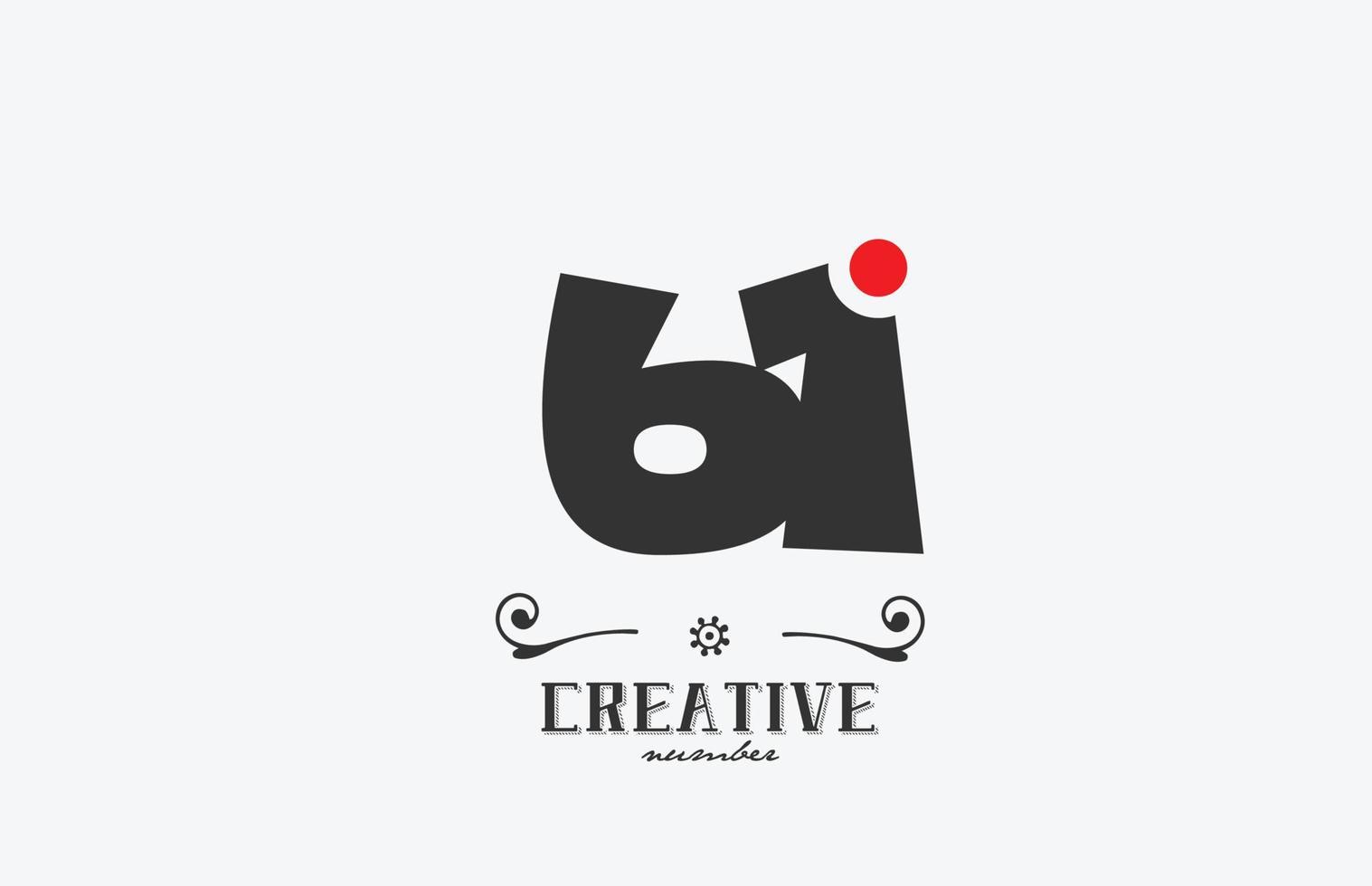 grigio 61 numero logo icona design con rosso punto. creativo modello per azienda e attività commerciale vettore