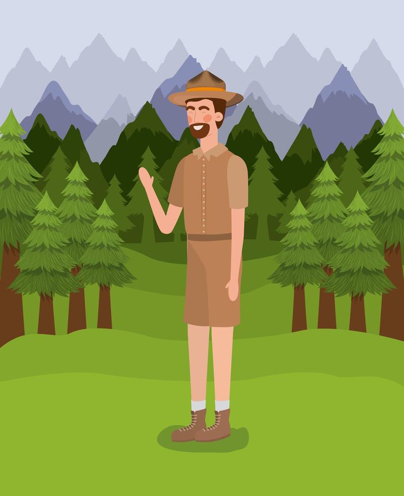 forest ranger man cartoon design vettore