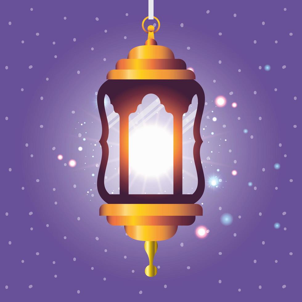 ramadan kareem lanterna dorata appesa vettore