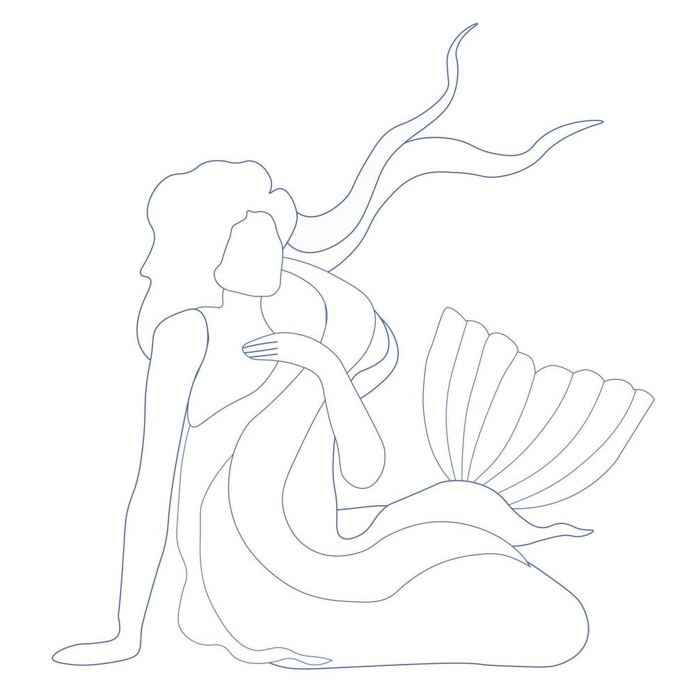 continuo uno linea disegno di un' sirena fiaba vettore illustrazione.