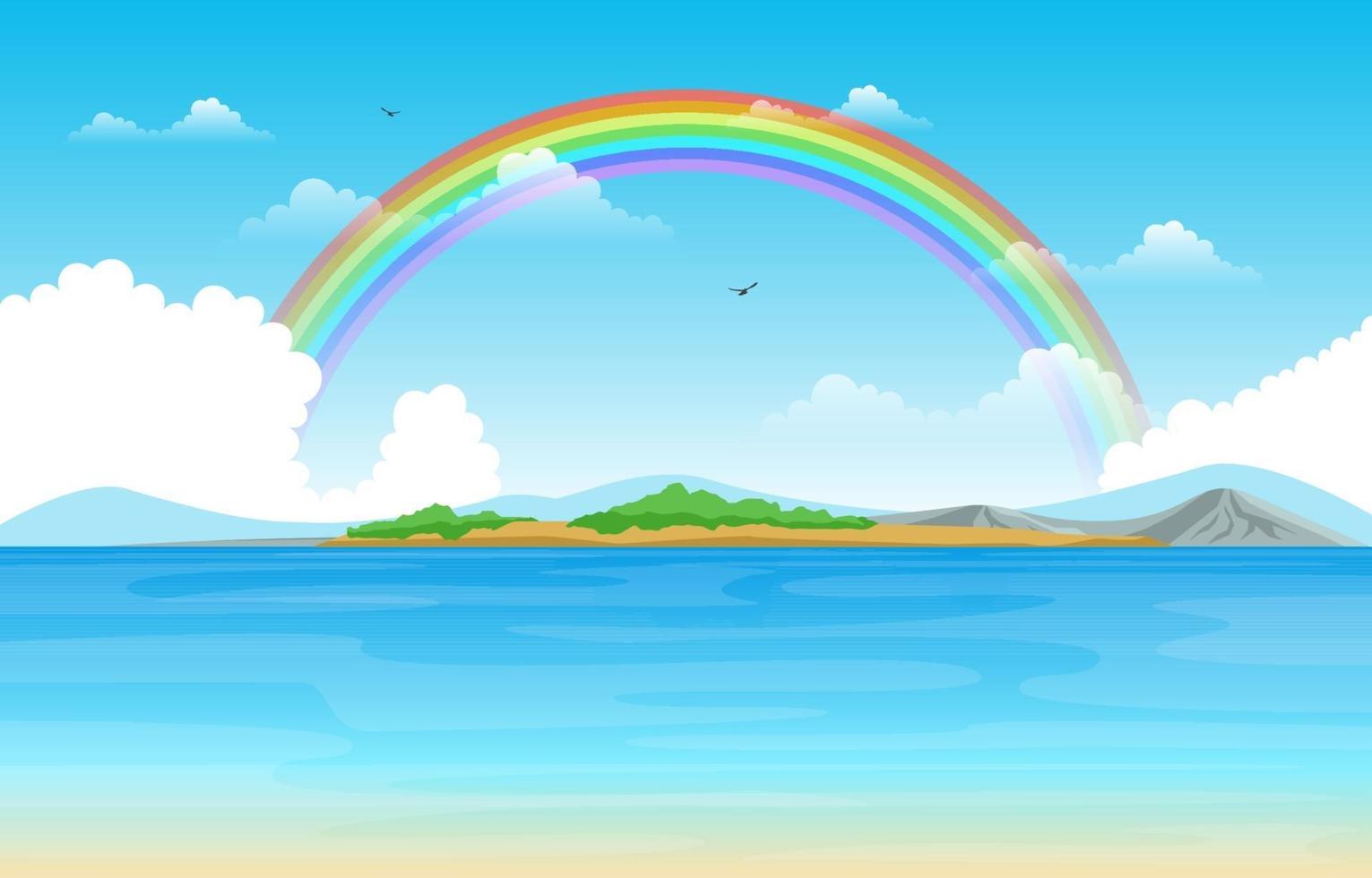 arcobaleno sopra il lago mare natura paesaggio paesaggio illustrazione vettore