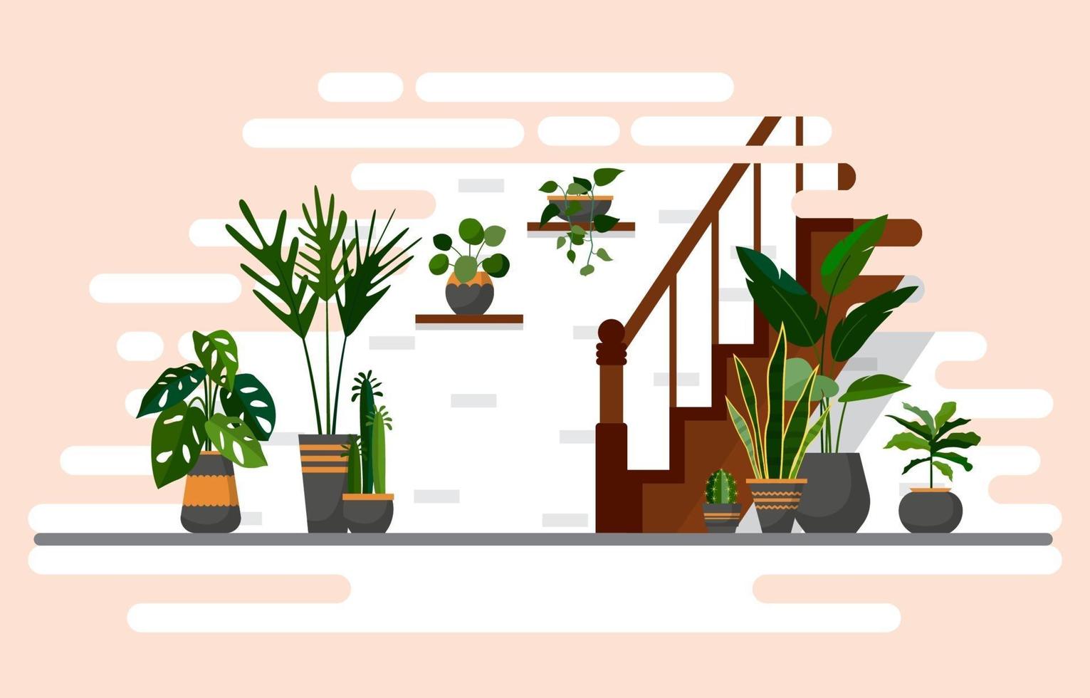 illustrazione interna della casa della pianta decorativa verde della pianta d'appartamento tropicale vettore