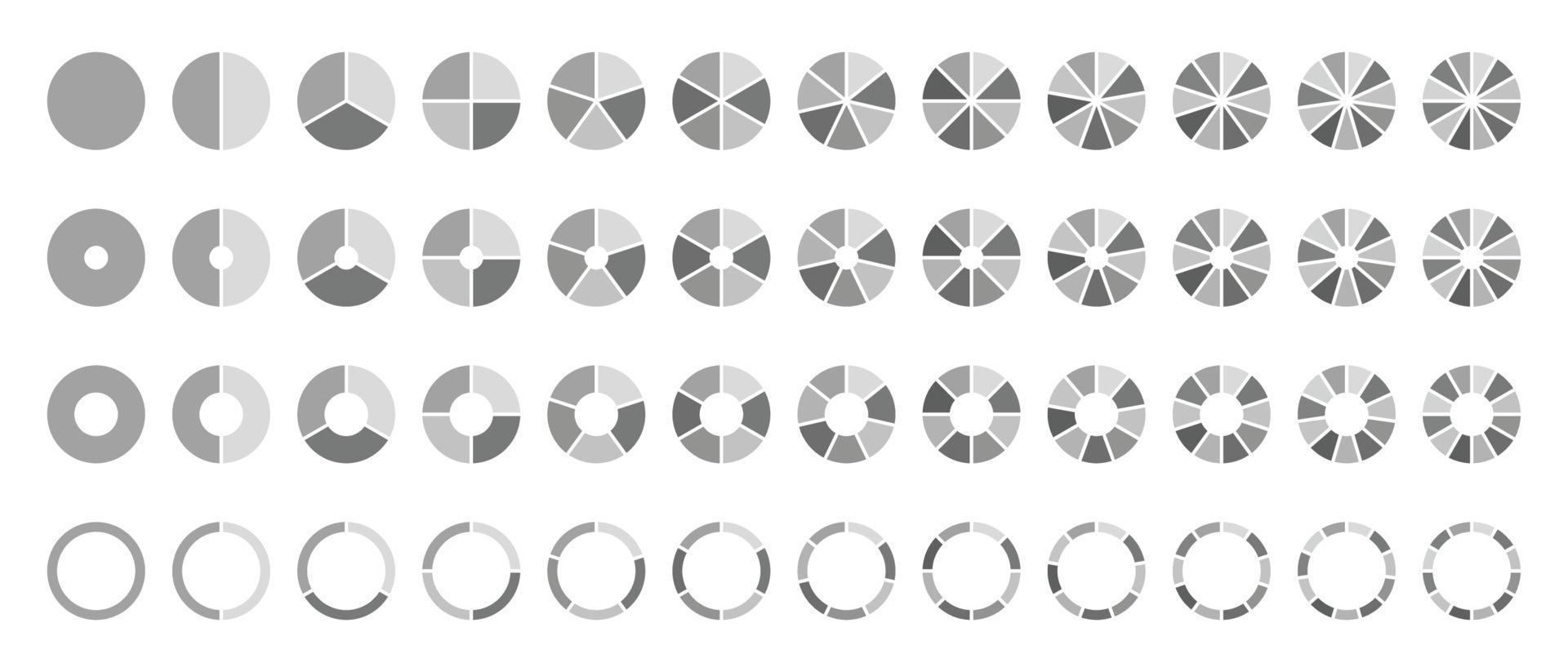 grigio cerchio torta grafici il giro diagramma sezioni o passaggi vettore