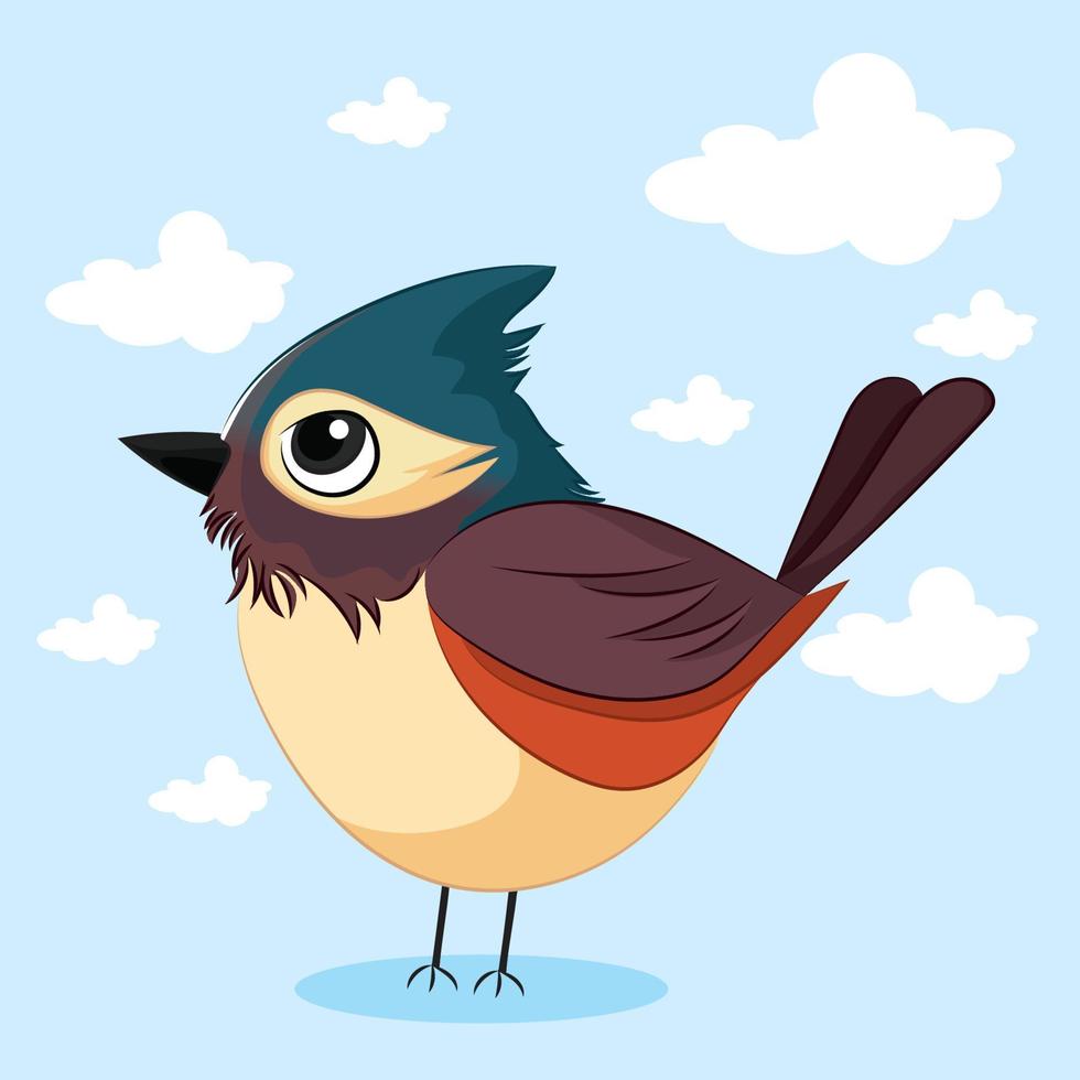 cartone animato divertente uccello. carino uccello cartone animato con nube vettore