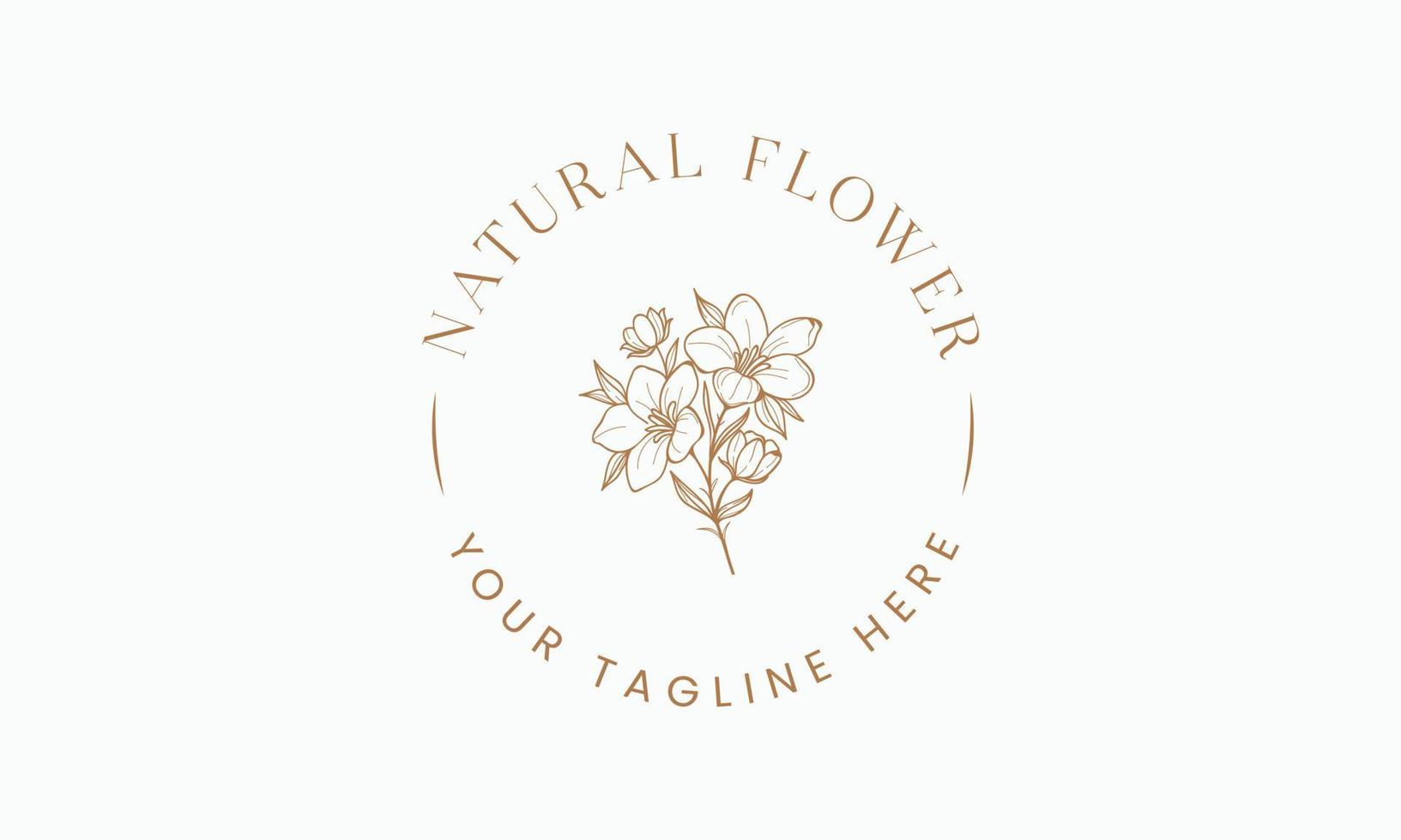 botanico floreale elemento mano disegnato logo con selvaggio fiore e le foglie. logo per terme e bellezza salone, boutique, biologico negozio, matrimoni, floreale disegno, interno, fotografia, e cosmetico. vettore