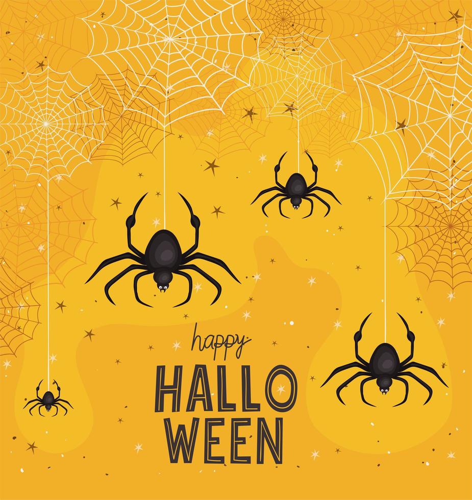 cartoni animati di ragni di Halloween con disegno vettoriale di ragnatele