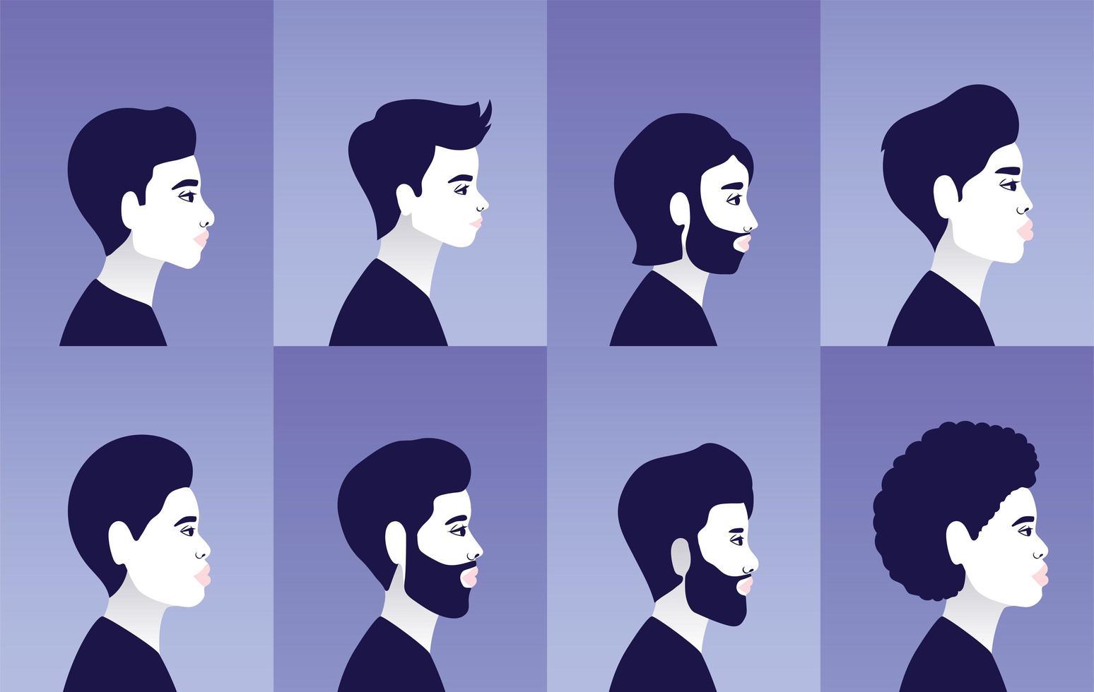 diversi profili di uomini in cornici blu vettore
