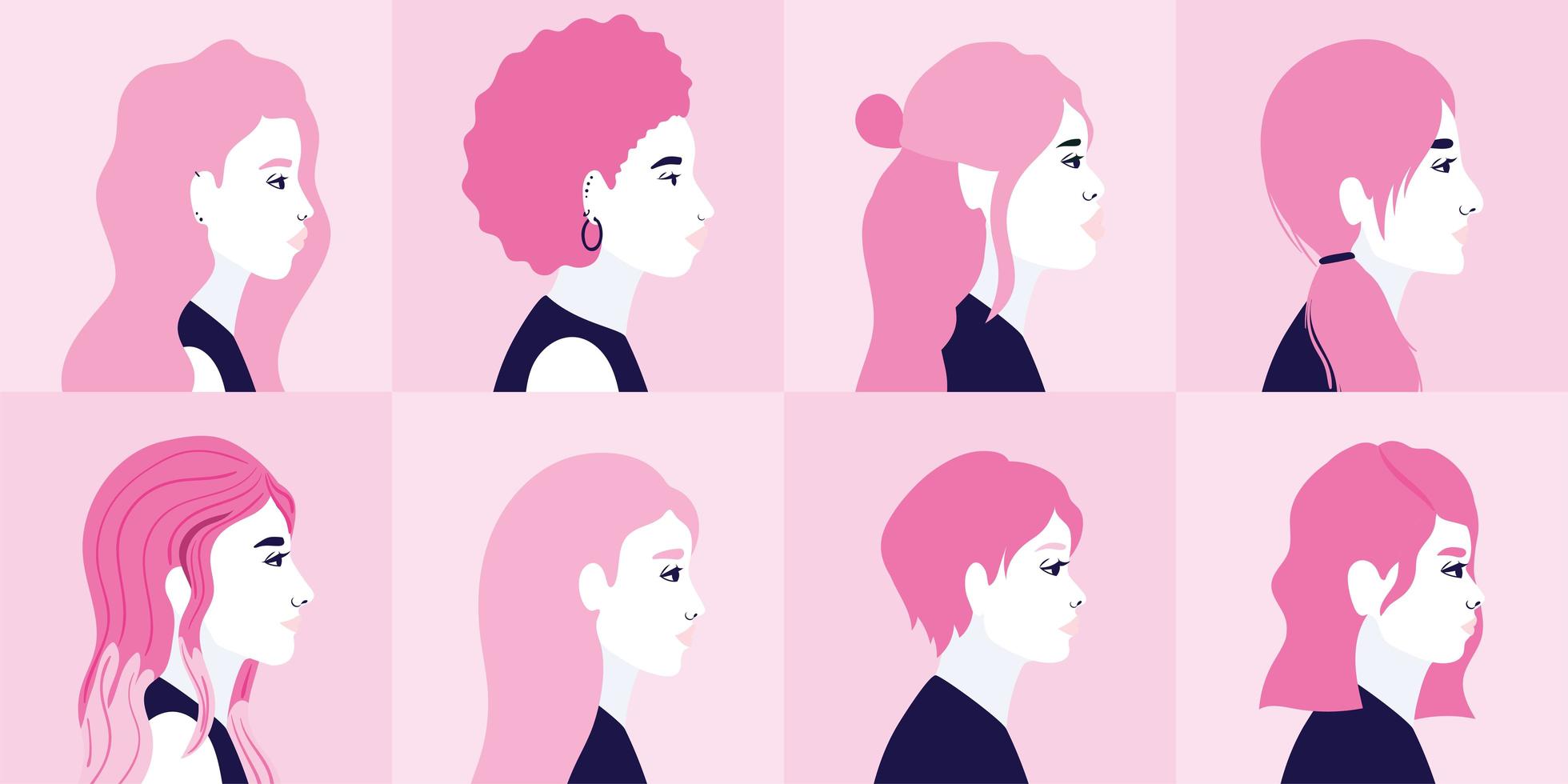 diversi profili di donne in cornici rosa vettore