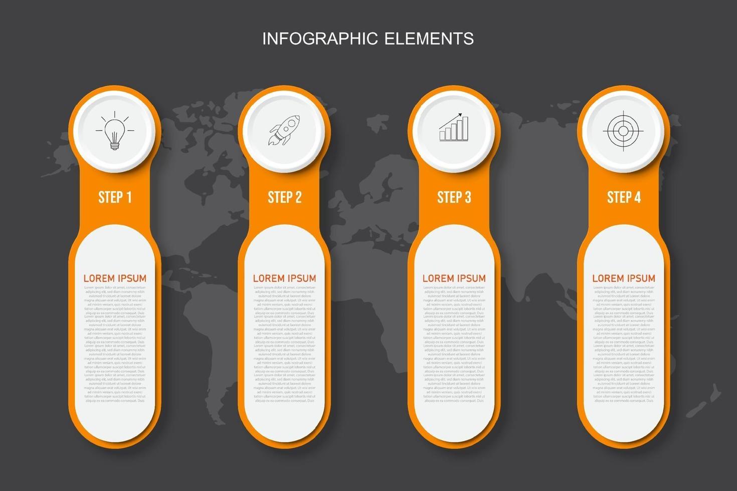 modello di elementi di infografica arancione, concetto di business con 4 opzioni vettore