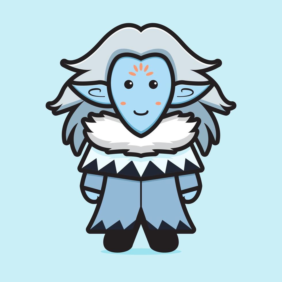 Simpatico elfo del ghiaccio personaggio mascotte fumetto icona vettore illustrazione