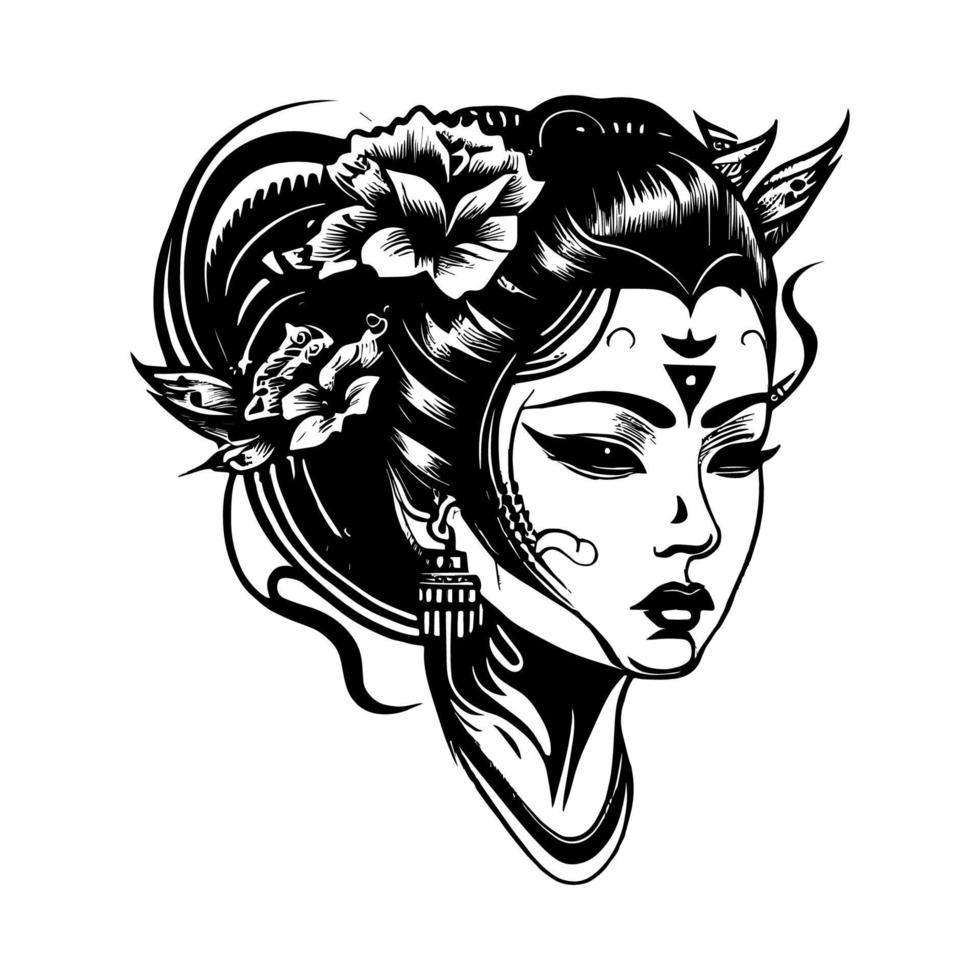giapponese geisha logo è un' tradizionale e elegante disegno, raffigurante il bellezza e grazia di il geisha, simboleggiante culturale eredità e abilità artistica vettore