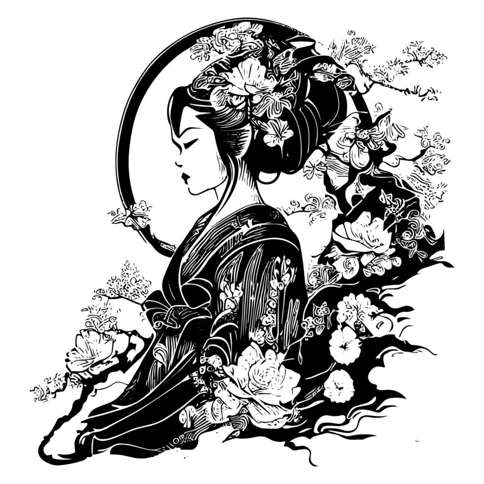 grazioso bellezza il senza tempo eleganza di giapponese geisha un' omaggio per il arte e cultura di queste iconico figure vettore