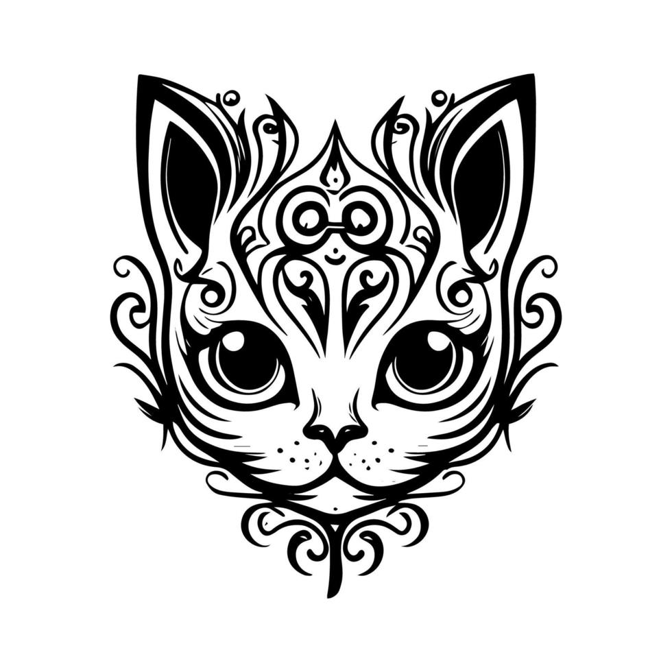 carino gatto tribale tatuaggio Caratteristiche un' stilizzato Immagine di un' felino con grassetto, nero Linee e intricato modelli. è un' perfetto scelta per gatto Gli amanti vettore