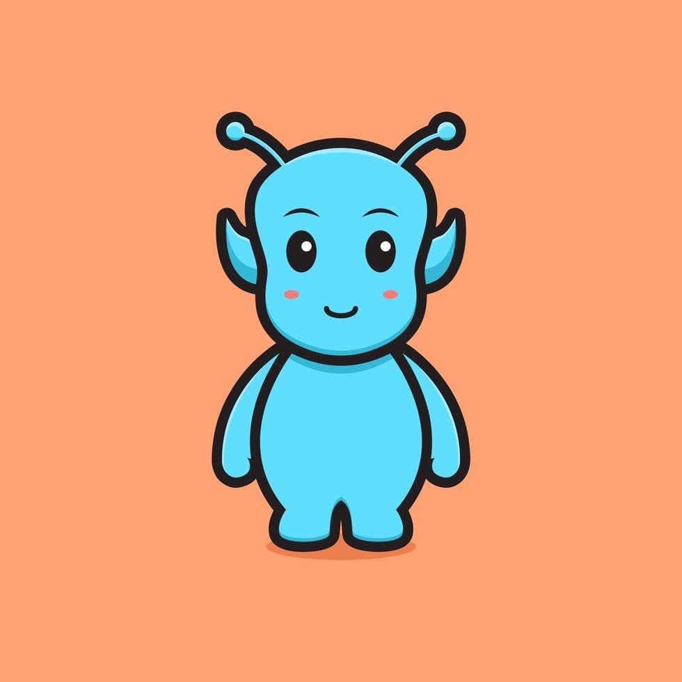 Carino blue alien mascotte personaggio dei cartoni animati icona vettore illustrazione