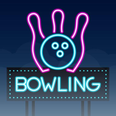 la strada di bowling canta il neon della città vettore