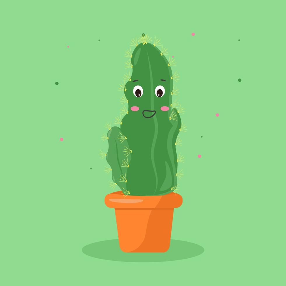 kawaii cactus pentola nel cartone animato stile su verde sfondo. allegro. cartone animato vettore illustrazione. Sorridi viso.