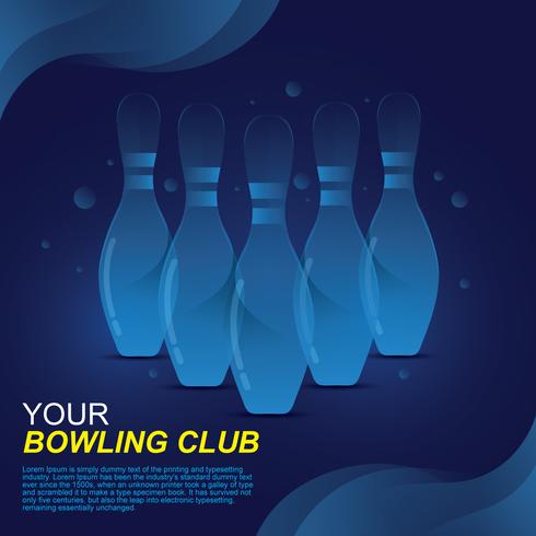 Vettore blu del banner di bowling al neon