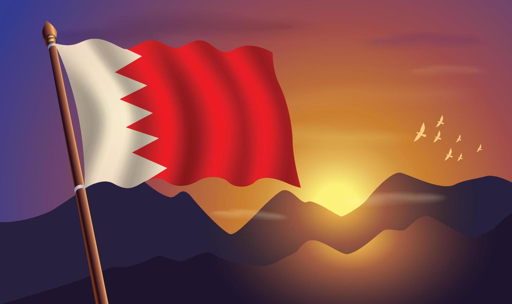 bahrain bandiera con montagne e tramonto nel il sfondo vettore
